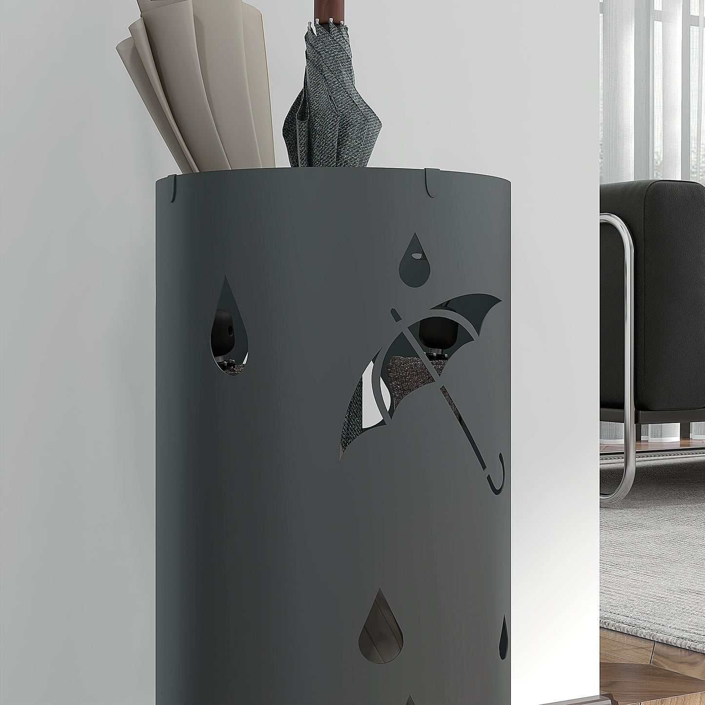 HOMCOM Schirmständer, Stahl, Säulenform, Herausnehmbares Bodenfach, Ø17 x 41H cm, Grau