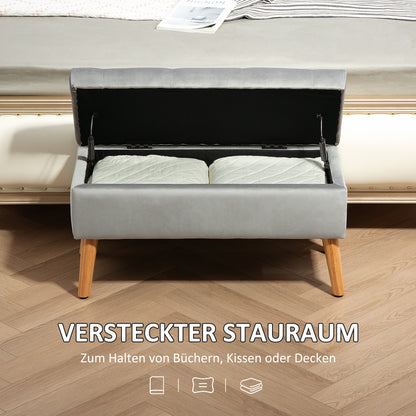 HOMCOM Polsterbank mit Stauraum, Stoffbezug in Samtoptik, Holzbeine, für Wohnzimmer, Schlafzimmer, Flur, 80 x 35 x 42 cm, Grau