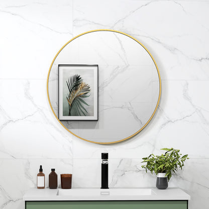 HOMCOM 70 x 70 cm runder Badezimmerspiegel, Wandmontage, goldfarbener Rahmen