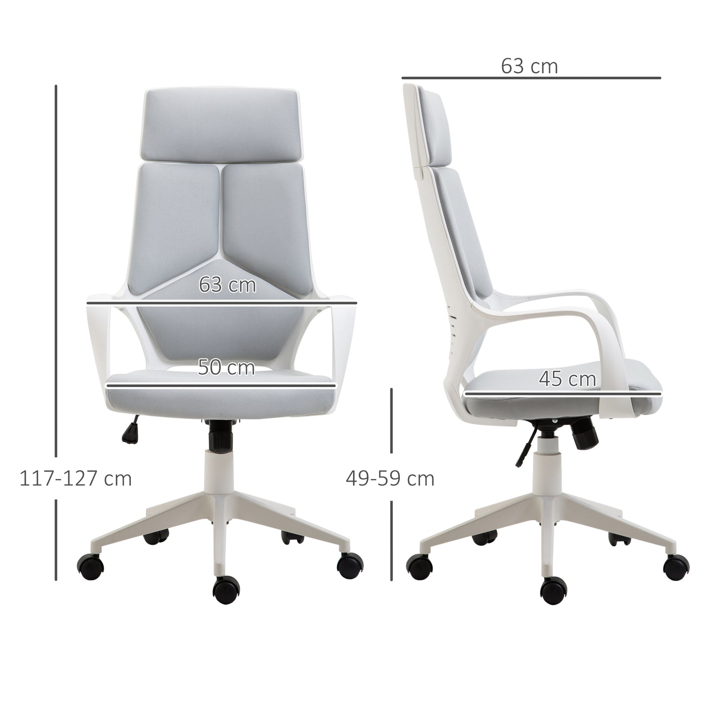 HOMCOM Ergonomischer Bürostuhl, Netz-Gewebe, höhenverstellbar, drehbar, rollbarer Schreibtischstuhl, Grau+Weiß