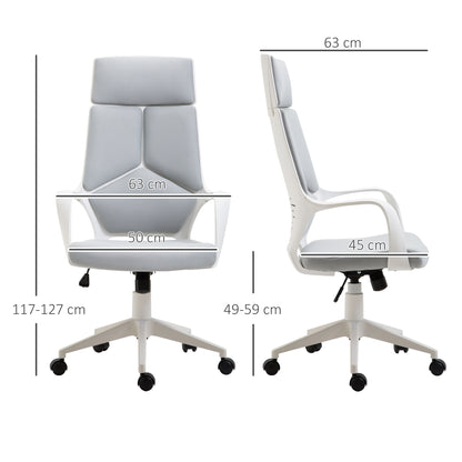HOMCOM Ergonomischer Bürostuhl, Netz-Gewebe, höhenverstellbar, drehbar, rollbarer Schreibtischstuhl, Grau+Weiß