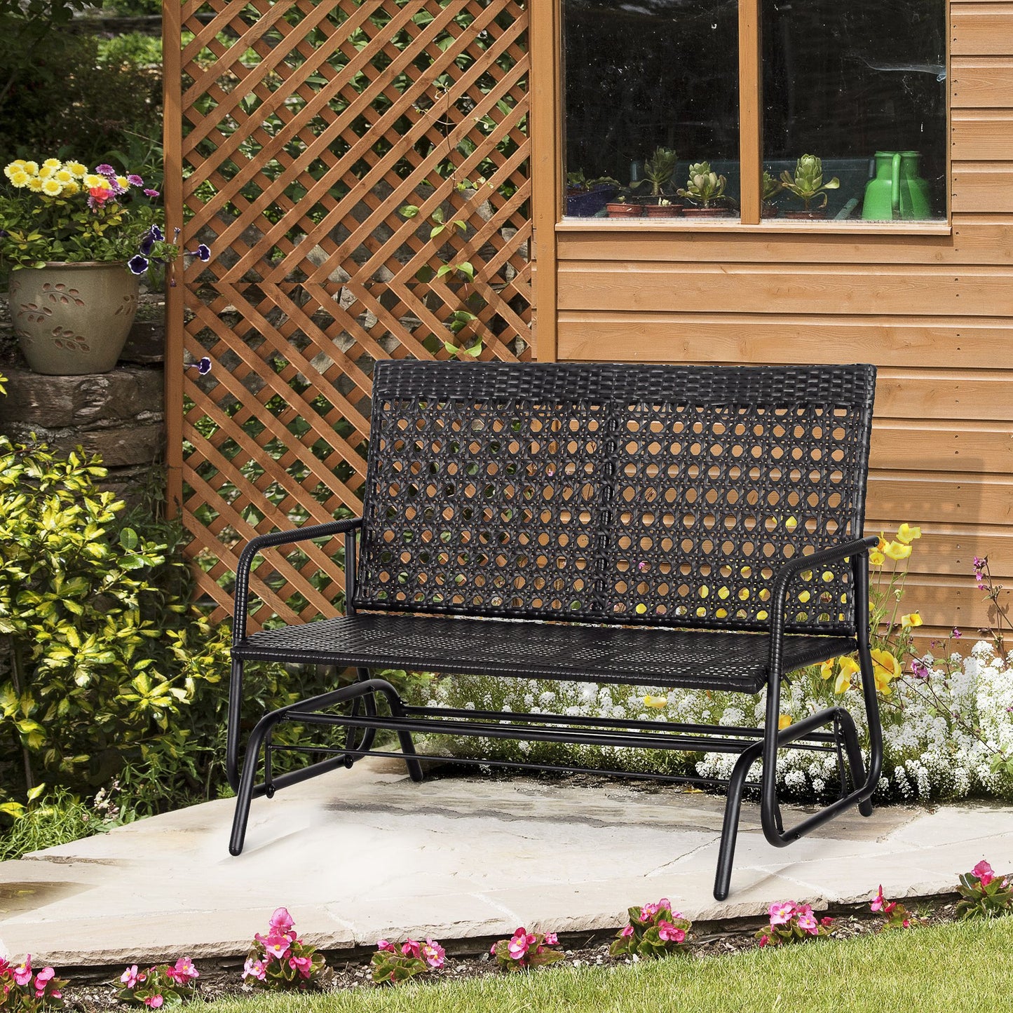 Outsunny Schaukelbank Gartenschaukel Gartenbank Sitzbank Schaukel 2-Sitzer Polyrattan