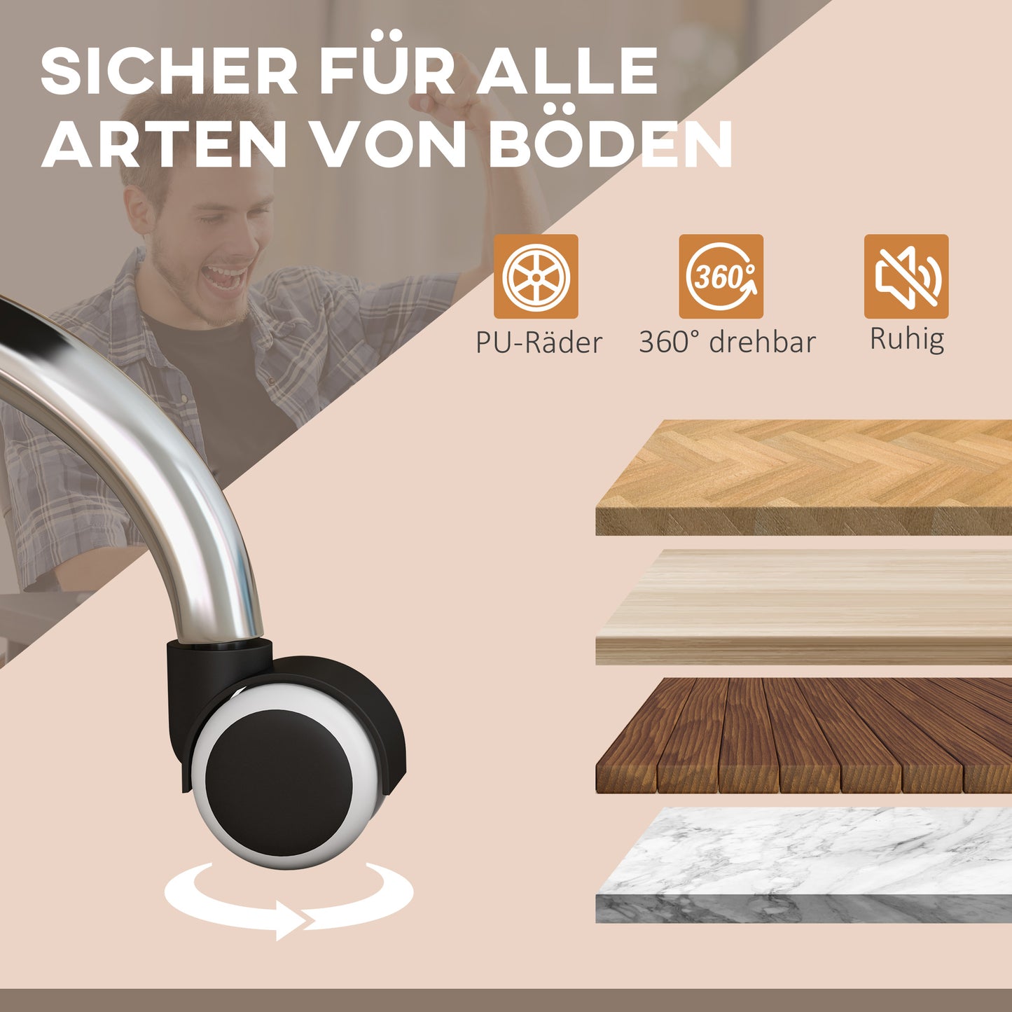 Vinsetto Massage-Bürostuhl, Schreibtischstuhl mit Heizfunktion, Drehstuhl, Liegefunktion, höhenverstellbarer PC-Stuhl, Hellbraun