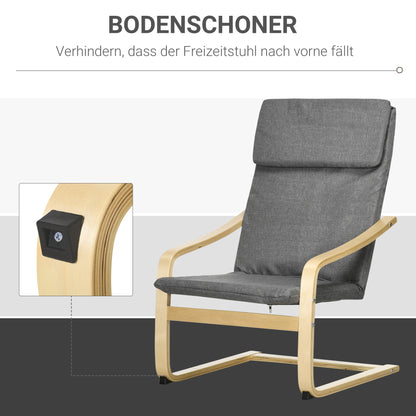 HOMCOM Sessel mit Kopfstütze und Armlehnen, Bezug in Leinenoptik, Holzgestell, Grau + Natur