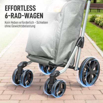 HOMCOM Einkaufstrolley, 46 Liter Tasche, Faltbarer Einkaufswagen mit Kühltasche, verstellbarer Griff, Aluminiumrahmen, Grau