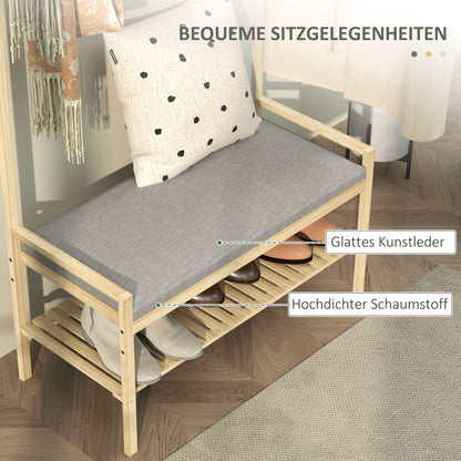 HOMCOM Garderobe mit Schuhbank, Kleiderstange, 10 Kleiderhaken, شوهابلاج, بامبوس
