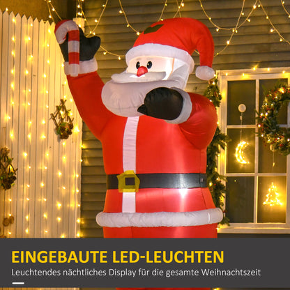 HOMCOM Aufblasbar Weihnachtsdeko, 2,4 m Weihnachtsmann mit LED-Beleuchtung, Zuckerstange
