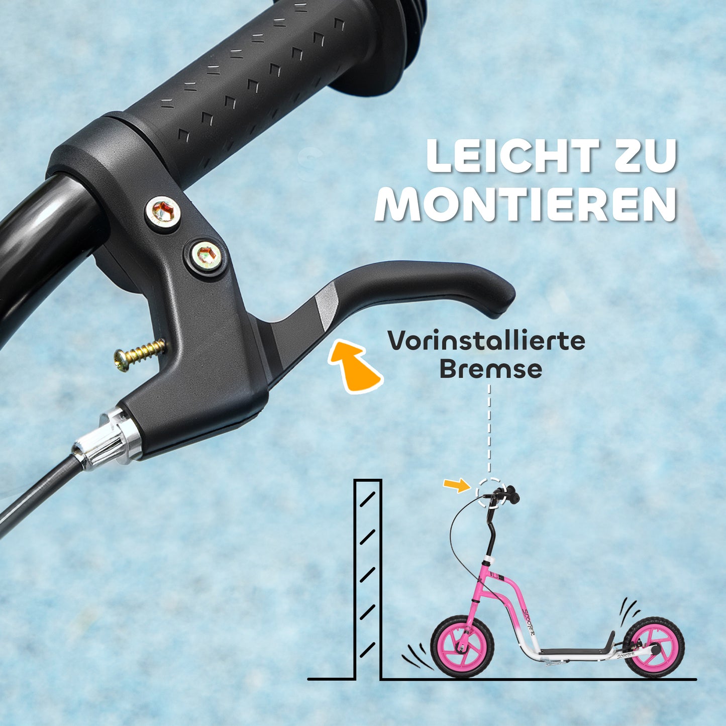 AIYAPLAY Kinderroller mit verstellbarem Lenker, große Räder, Parkständer, Handbremse, für Kinder im Alter von 5-12 Jahren, Rosa