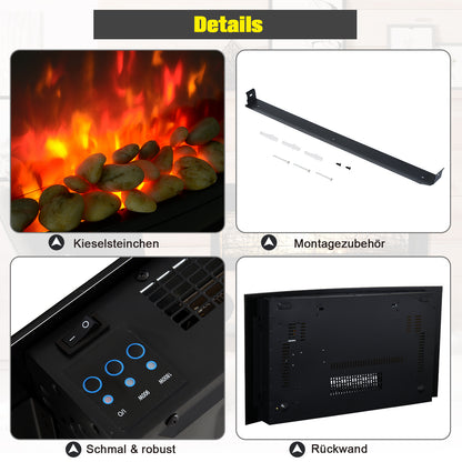 HOMCOM Elektrokamin mit Heizung, elektrischer Kamin mit 3D Flammeneffekt, 7 Flammenfarben, 900/1800 W, Wandkamin mit Timer, Dekokamin mit Fernbedienung, Schwarz, 65 cm