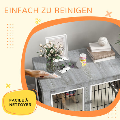 PawHut Hundekäfig Hundebox waschbares Polster, 2 Verriegelungen, 90 cm x 58 cm x 65 cm, Grau