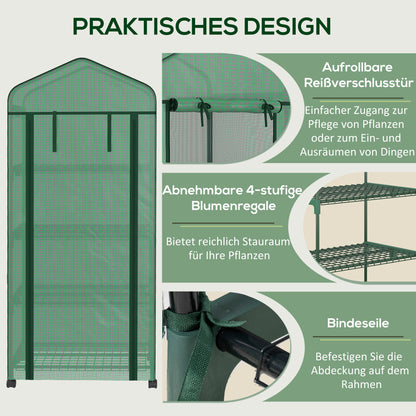 Outsunny Folien-Gewächshaus، Treibhaus، Mini-Gewächshaus، Pflanzenhaus، Frühbeet، 4 Regalfächer، 69 × 50 × 165 سم، Grün