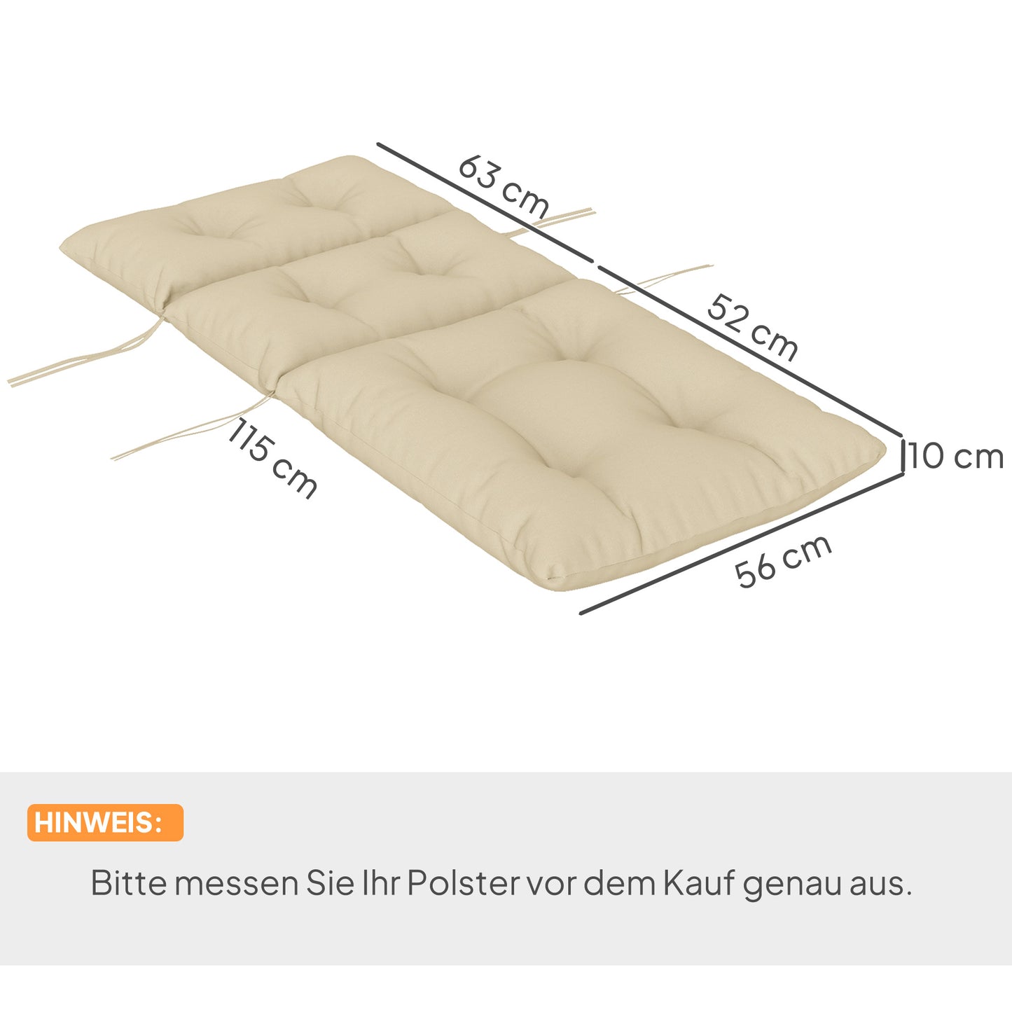 Outsunny Sitzkissen, Dickes Polsterkissen für Sitzmöbel, mit Rückenlehne, Schaukelstuhlkissen, für drinnen und draußen, Beige
