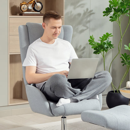HOMCOM Drehbarer Polsterstuhl mit Fußhocker, zurücklehnbar, Polstersessel mit Armlehnen, für Wohnzimmer, Schlafzimmer, Grau