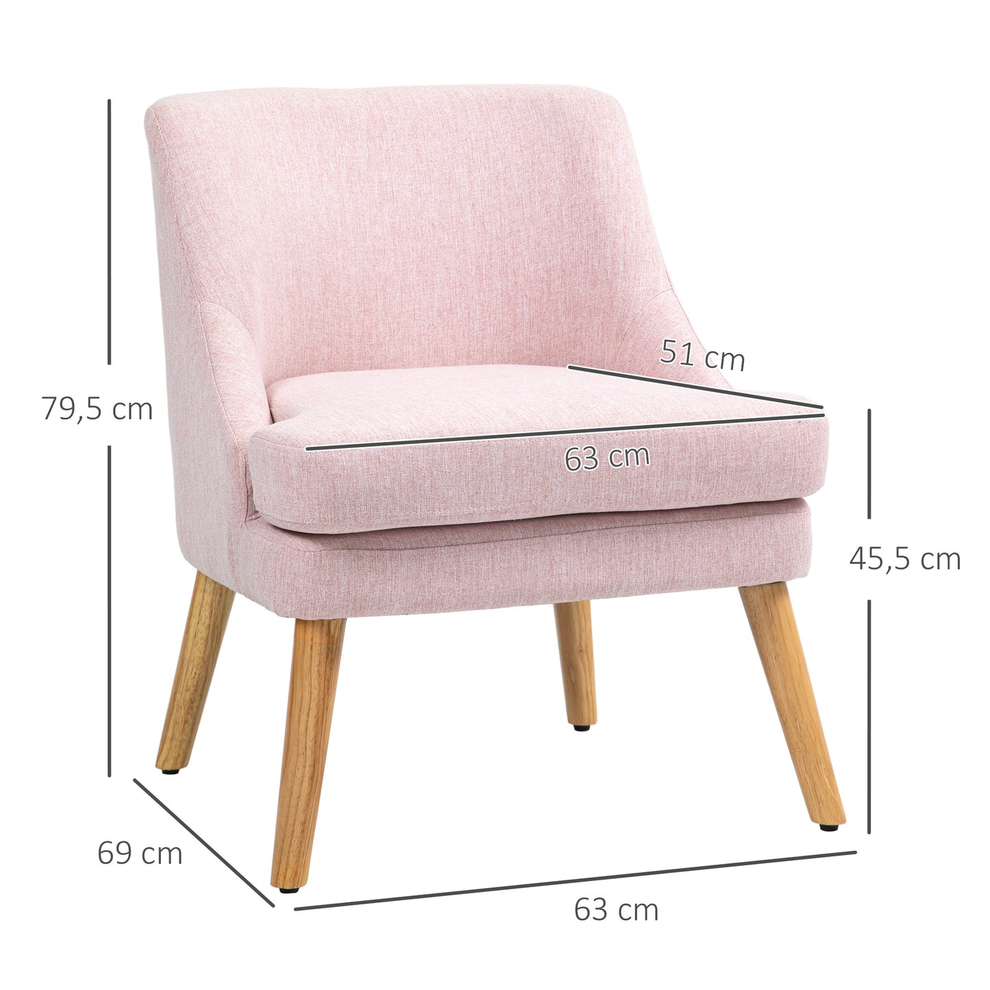 HOMCOM Akzentsessel im skandinavischen Stil, Samt, 25D-Schaumstoff, Hevea-Holzbeine, Beige, 63x69x79,5 cm