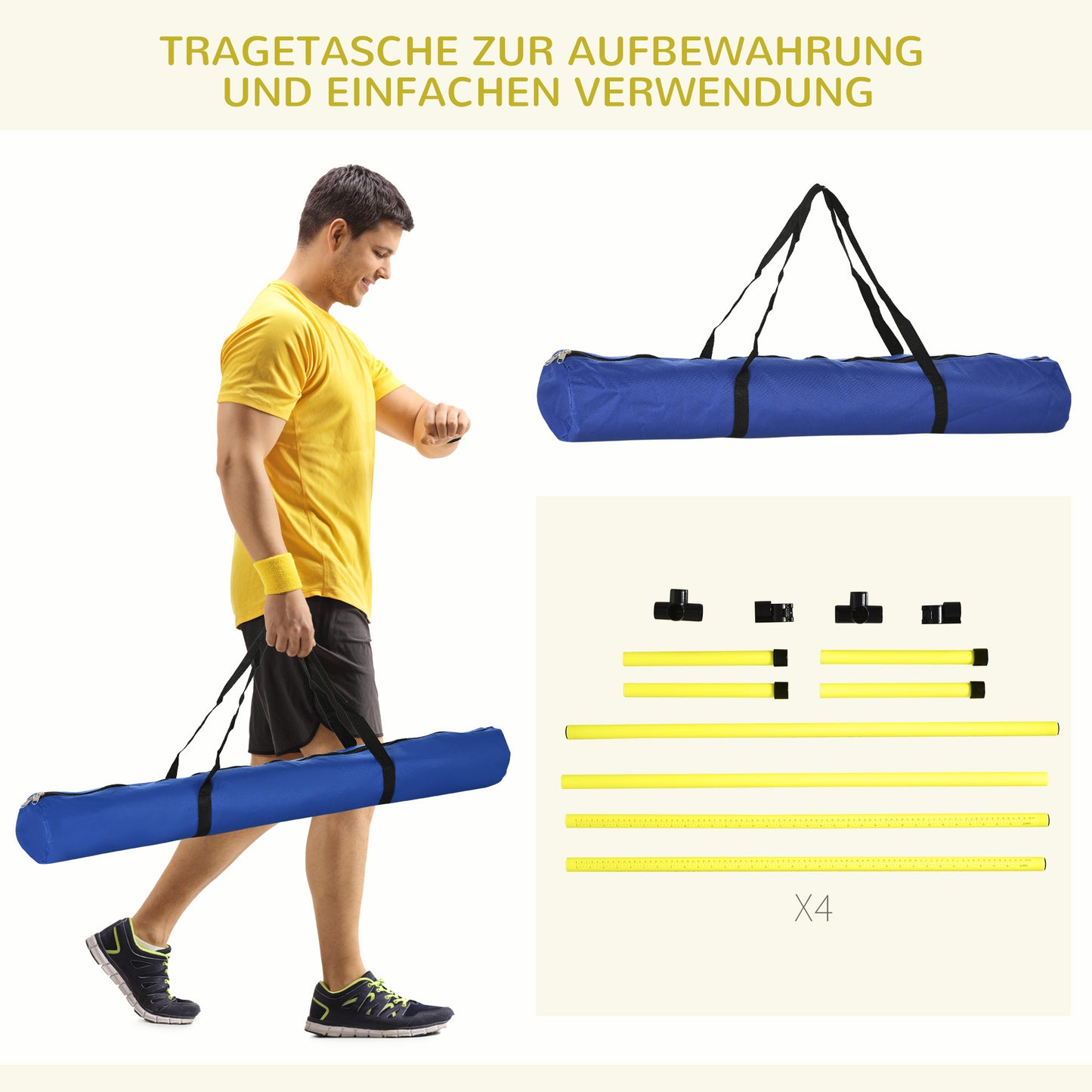 PawHut Hunde Agility-Set, Hürden/Slamonstangen/Bodenstangen, Tragetasche, robust, Gelb