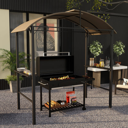 Outsunny Grillpavillon, 2 Seitenablagen, Haken, Stahlrahmen, 1,1 x 2,3m, Khaki