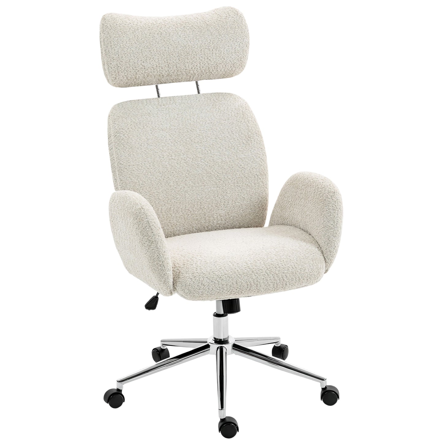 HOMCOM Bürostuhl mit verstellbarer Kopfstütze, ergonomischer Schreibtischstuhl, Kippfunktion, höhenverstellbar, Grauweiß