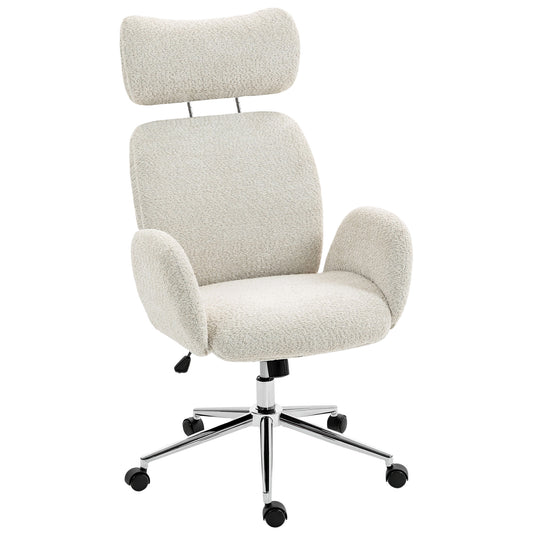 HOMCOM Bürostuhl mit verstellbarer Kopfstütze, ergonomischer Schreibtischstuhl, Kippfunktion, höhenverstellbar, Grauweiß