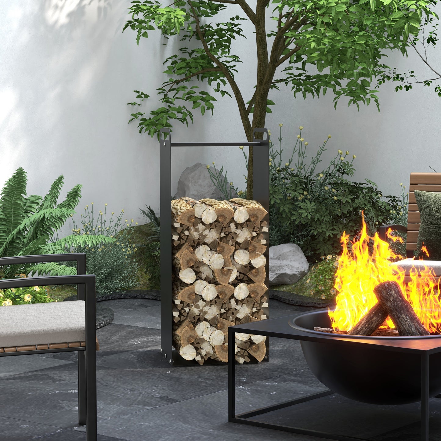 Outsunny Feuerholzgestell، 2 Tragegriffe، Stahlrahmen، مكرر 30 كجم، 37x30x90 سم، شوارتز
