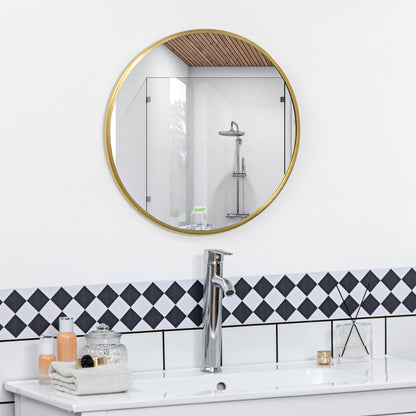 kleankin Runder Wandspiegel für Bad, Schlafzimmer, Flur, Metallrahmen, Farbe: Gold, Ø50 cm