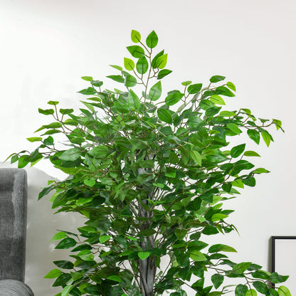 HOMCOM Künstlicher Baum, Ficus-Kunstpflanze, realistisches Aussehen, Zementtopf, 135 cm, pflegeleicht, Kunststoff, Grün