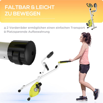 HOMCOM Heimtrainer Fahrradtrainer klappbar Magnetisch Hometrainer Fahrrad mit LCD Monitor, 8 stufig einstellbarem Magnetwiderstand, Platzsparend Fitnessbikes für Zuhause Gelb+Weiß