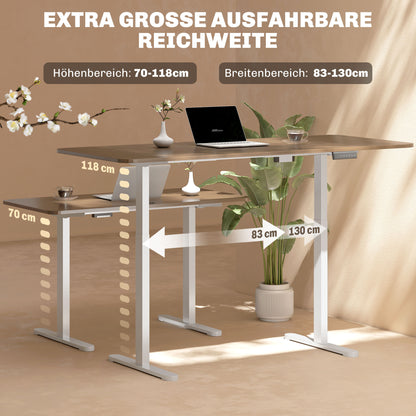 HOMCOM Elektrisches Schreibtischgestell, höhenverstellbar, mit Speicherfunktion, Stahl, Weiß