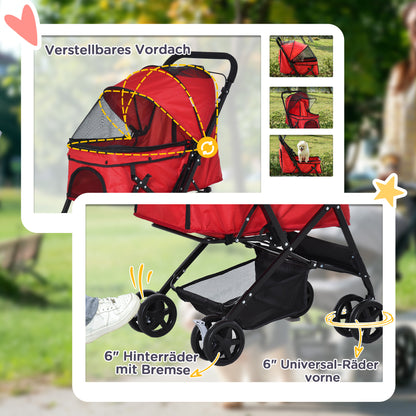 PawHut Hundebuggy Hundewagen bis 10kg klappbar verstellbares Vordach Oxford Rot 76,5 x 52 x 95 cm