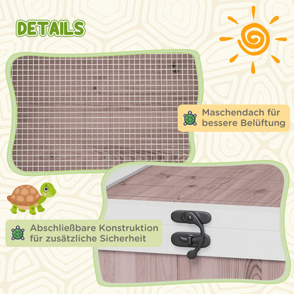 PawHut Schildkrötenhaus aus Holz Schildkrötengehege mit Haupthäusern aufklappbarem Oberseite 91x60,5x32 cm, Braun