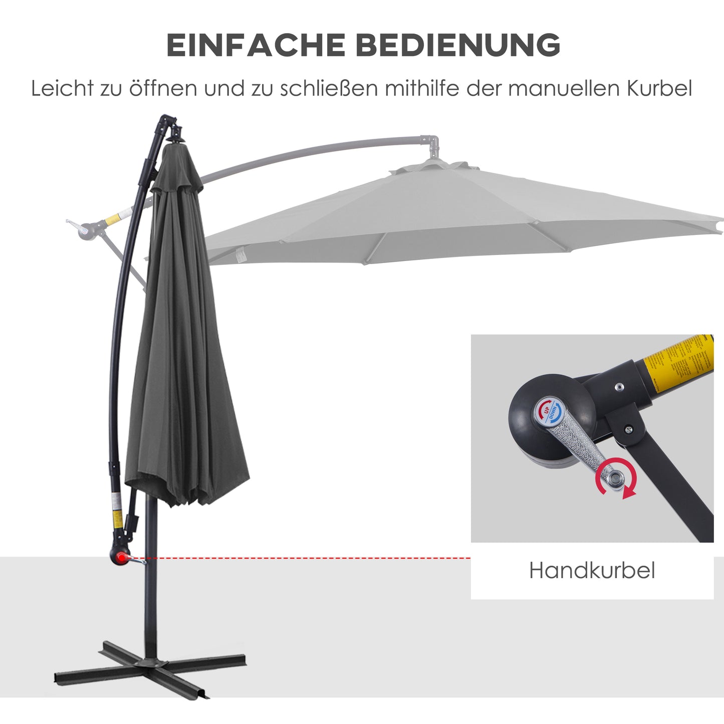 Outsunny Sonnenschirm mit Handkurbel Wetterbeständig 2,95 m x 2,95 m x 2,45 m Polyester Stahl Schwarz