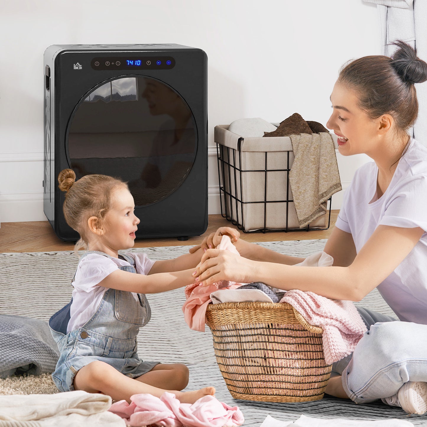 HOMCOM Wäschetrockner, 6 Programme, 40-60℃, 3 kg Kapazität, kompakt, Touch-Bedienung, Schwarz