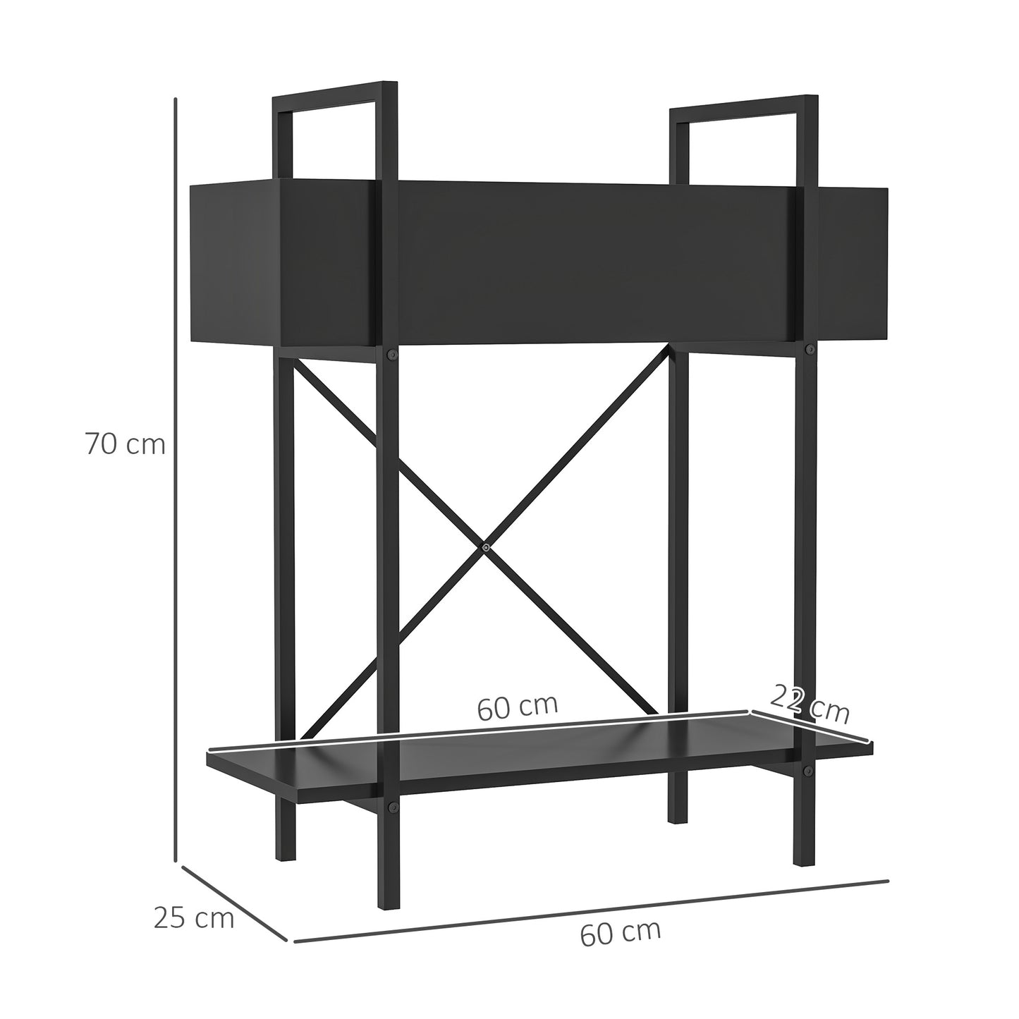 Outsunny Pflanzenständer, Blumentopfständer mit 2 Ebenen, Ablauflöcher, für drinnen und draußen, Metall, Schwarz