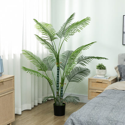 HOMCOM Künstliche Palme mit 16 Kunststoff-Blättern, UV-beständige Kunstpflanze mit Plastiktopf, für drinnen und draußen, Grün