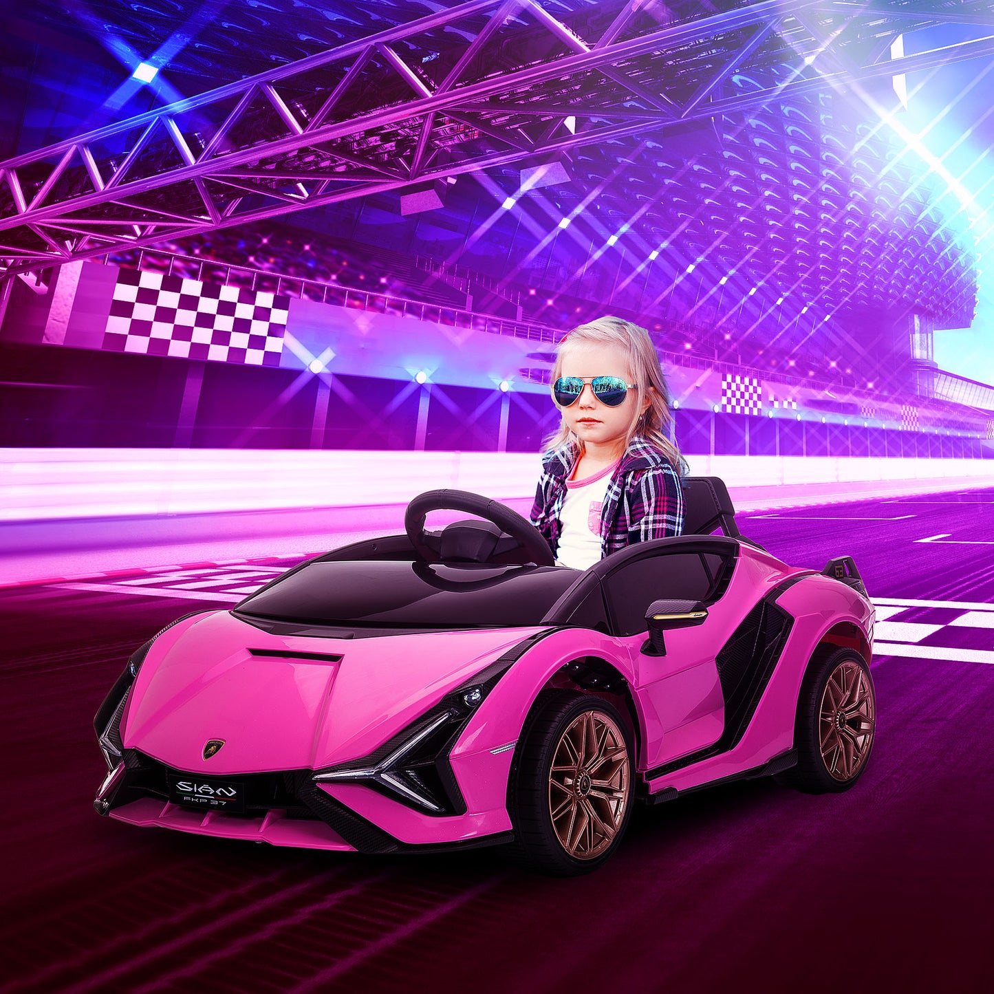 HOMCOM Kinder-Elektroauto, Lamborghini, 3-5 km/h, Fernsteuerung, für 3-5 Jahre, Rosa