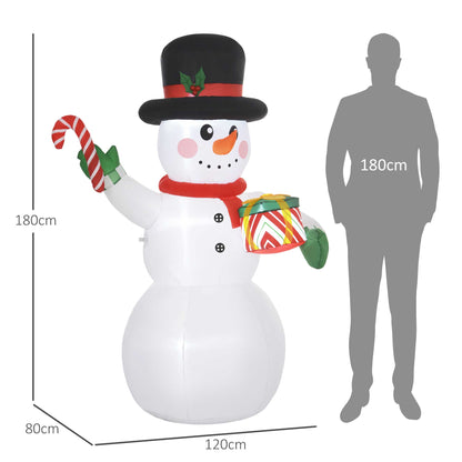 Outsunny 1,80 m Schneemann mit Zuckerstange &amp; Geschenk، selbstaufblasbar، LEDs، wetterfest