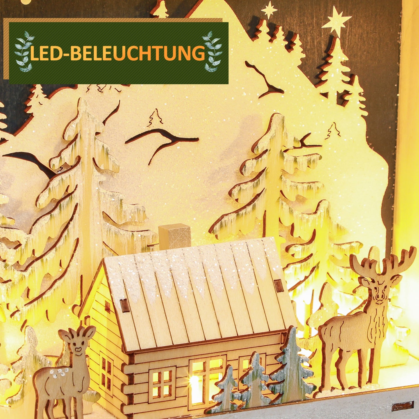 HOMCOM LED Adventskalender mit Dorfszene, 24 große Schubladen, MDF, 34 x 7 x 34 cm, Rot