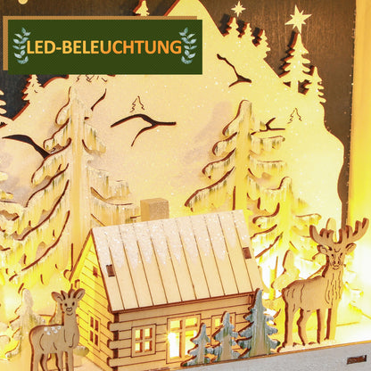 HOMCOM LED Adventskalender mit Dorfszene, 24 große Schubladen, MDF, 34 x 7 x 34 cm, Rot