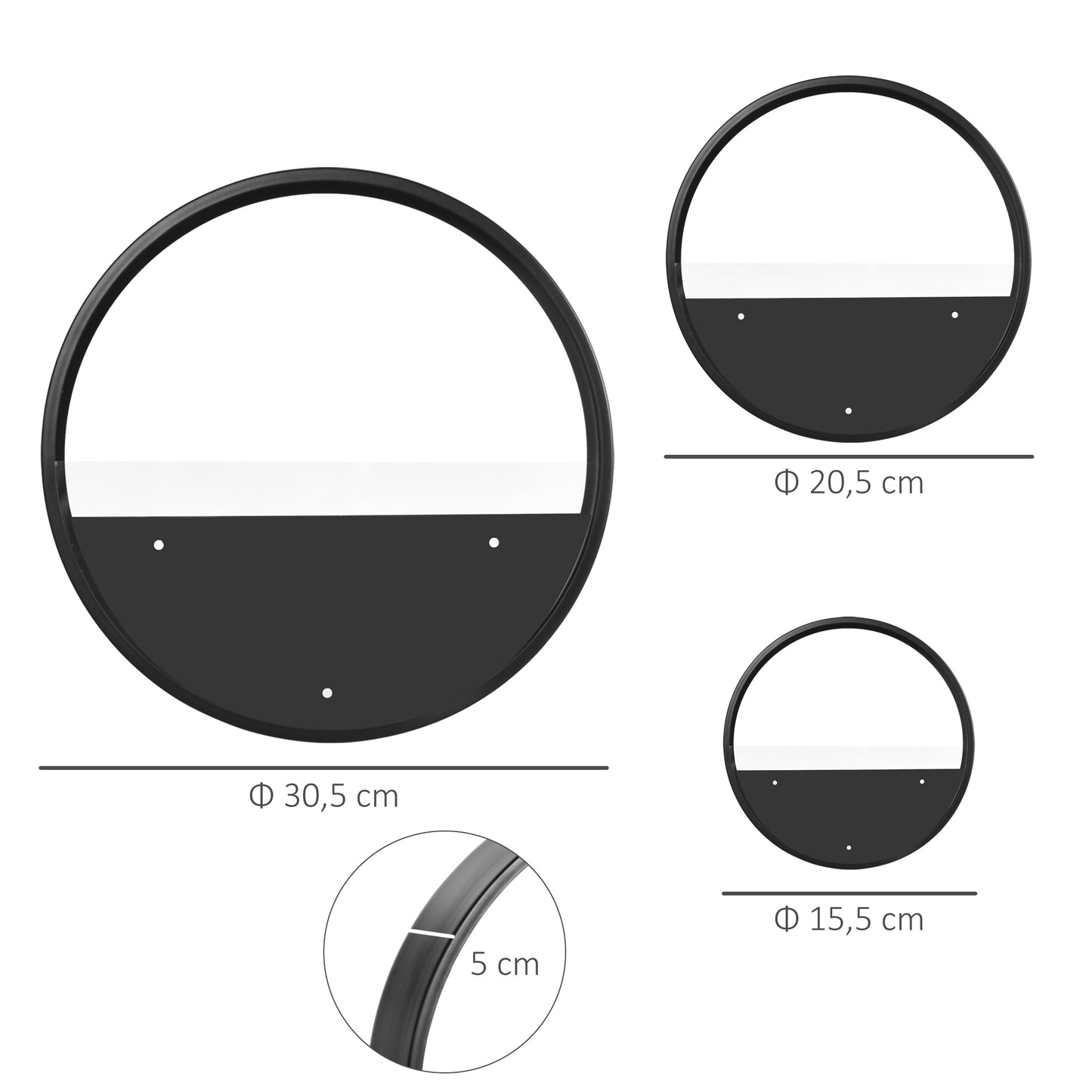 Outsunny Pflanzgefäße für die Wand, 3er-Set, ineinander stapelbar, Stahl+Acryl, schwarz