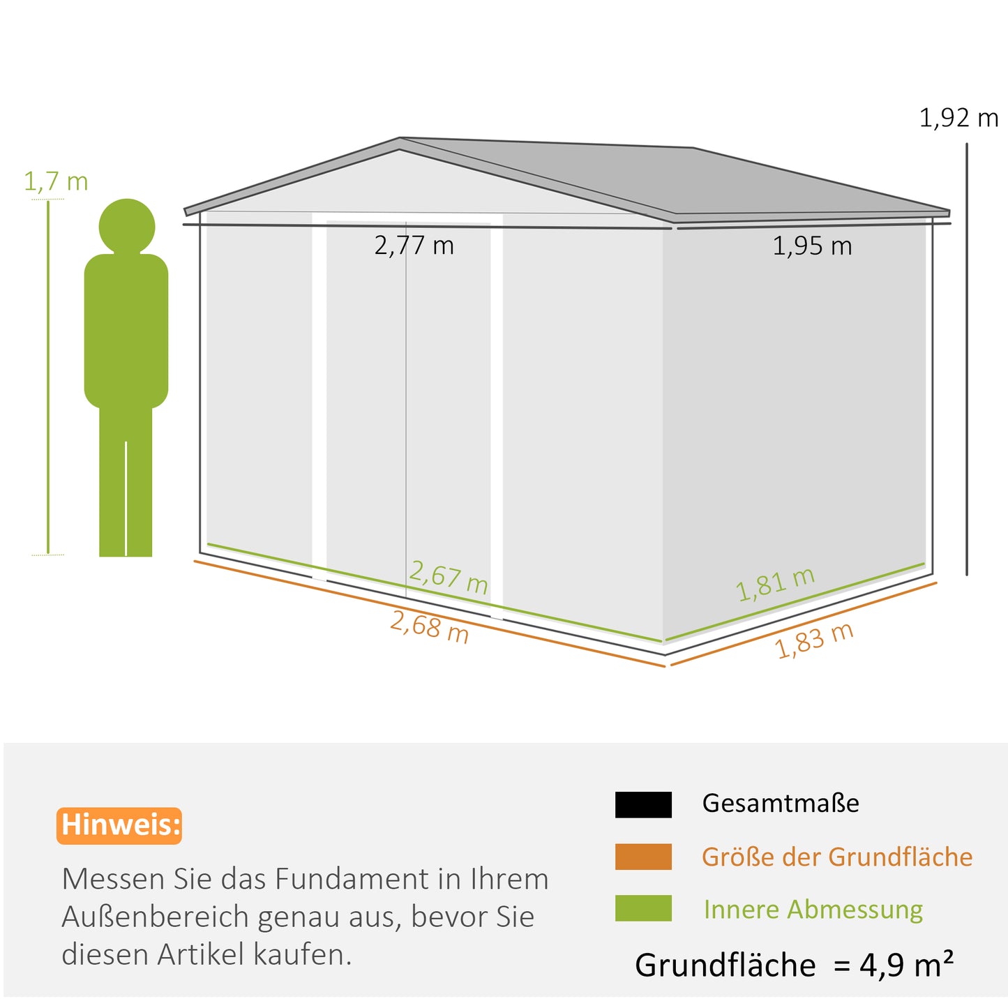 Outsunny Geräteschuppen aus Metall mit Schiebetüren und Belüftungsfenstern، 277 × 195 × 192 سم، غراو