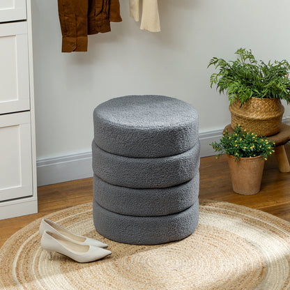 HOMCOM Hocker, rund, Teddyfleece, bis 120kg, Φ40x45H cm, Dunkelgrau