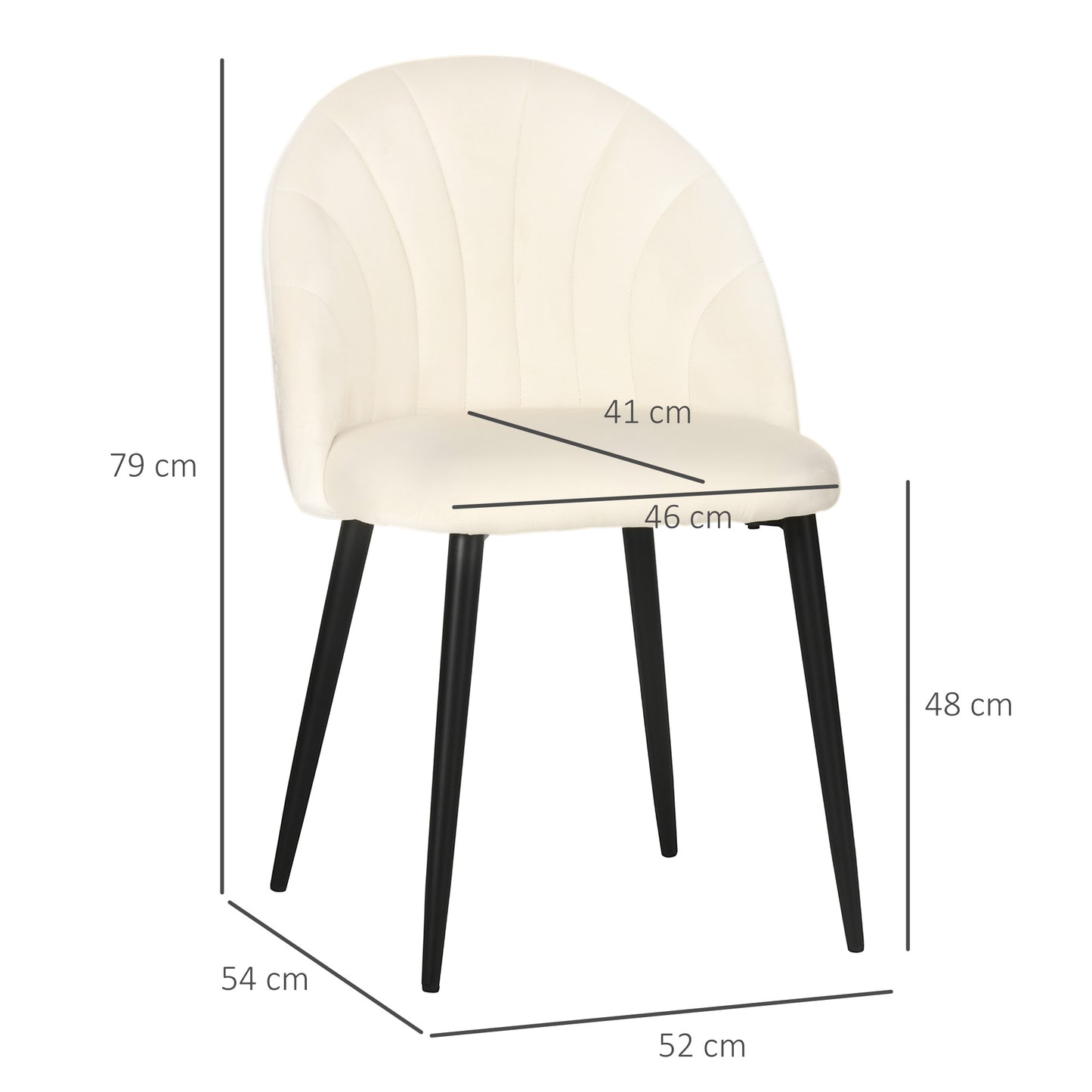 HOMCOM 2er-Set Esszimmerstühle im Skandi-Design, Küchenstühle, Samptoptik, Creme + Schwarz
