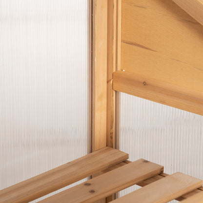 Outsunny Mini-Gewächshaus, kleines Treibhaus mit Holzrahmen, Fenster und Doppeltür, 3 Regale, 70L x 50B x 120H cm, Braun