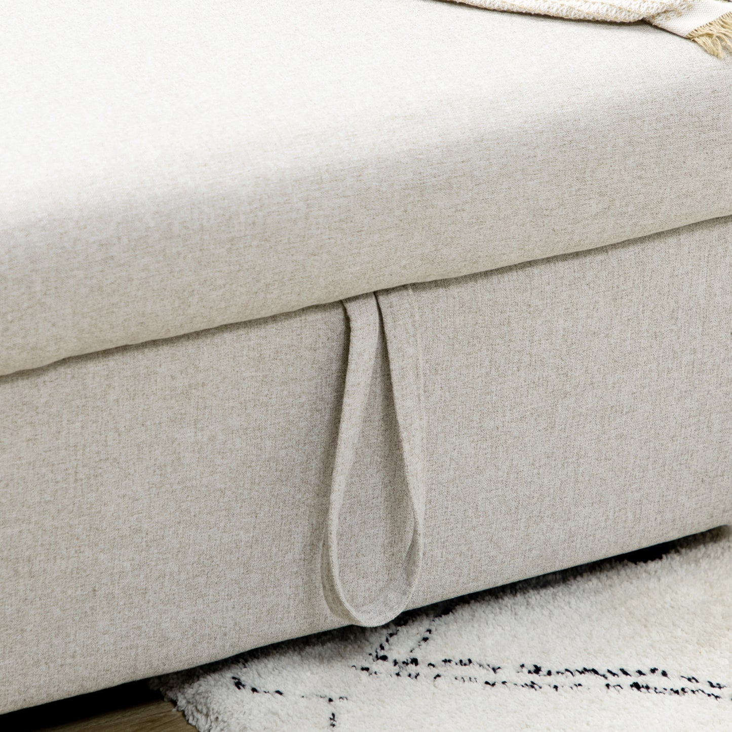 HOMCOM Ecksofa mit Bettfunktion, Eckcouch inklusive 2er-Sitz Sofa, Einzelbett, L-Form mit Stauraum, 2 Kissen Cremeweiß