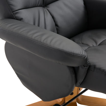 HOMCOM Relaxsessel mit Hocker, Stauraum, Gepolstert Fernsehsessel mit Liegefunktion, 360° Drehbar TV-Sessel für Schlafzimmer, Wohnzimmer, Kunstleder, Schwarz