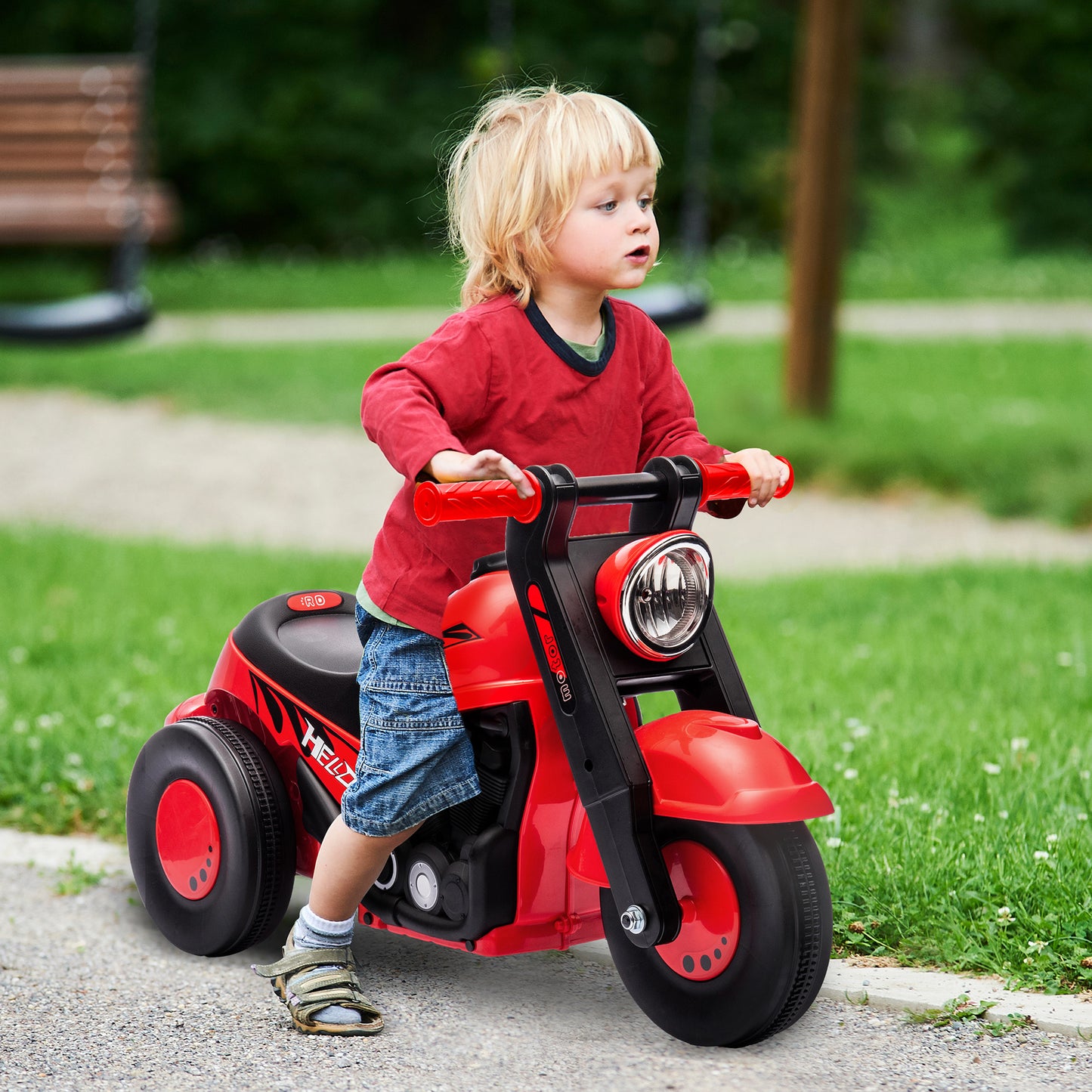 AIYAPLAY Rutschauto, Motorrad-Design, Musik und Seifenblasen, für 2-5 Jahre, Rot