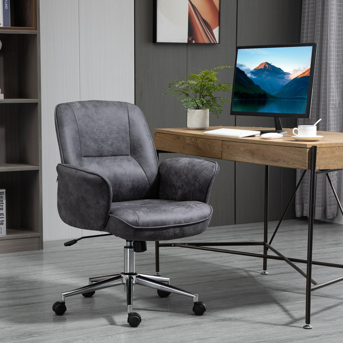 Vinsetto Bürostuhl, Schreibtischstuhl, höhenverstellbar, Wippfunktion, drehbar, Stahl, dunkelgrau, 67 x 69 x 102cm