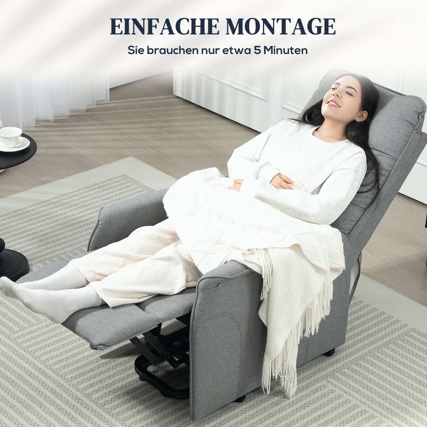 HOMCOM Aufstehsessel, Recliner-Sessel mit Aufstehhilfe, elektrischer Relaxsessel mit Fernbedienung, Seitentasche, Grau