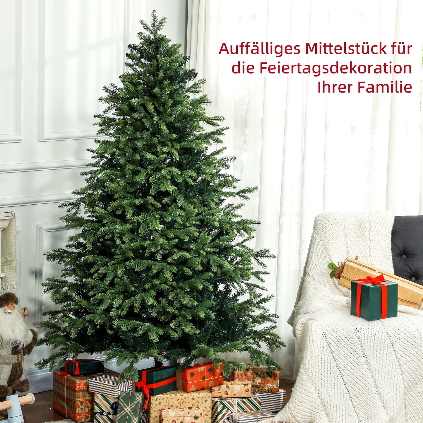 HOMCOM Künstlicher Weihnachtsbaum, realistisches Aussehen, flammhemmend, stabiler Metallfuß, 183 cm, Grün