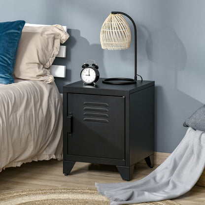 HOMCOM Nachttisch, Beistelltisch mit verstellbarem Regal, Tür, Nachtschrank für Schlafzimmer, Wohnzimmer, Metall, Schwarz, 50 x 40 x 47,5 سم