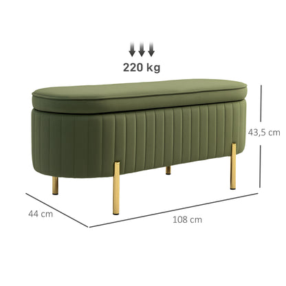 HOMCOM Sitzbank mit Klappdeckel und Stauraum، Stoffbezug، Holz، Metall، Dunkelgrün+Goldfarben